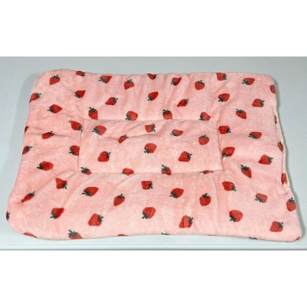 Pink Strawberry Strawberries Fuzzy Fur Furry Cat Dog Pet Bed Liner Cushion 🍓